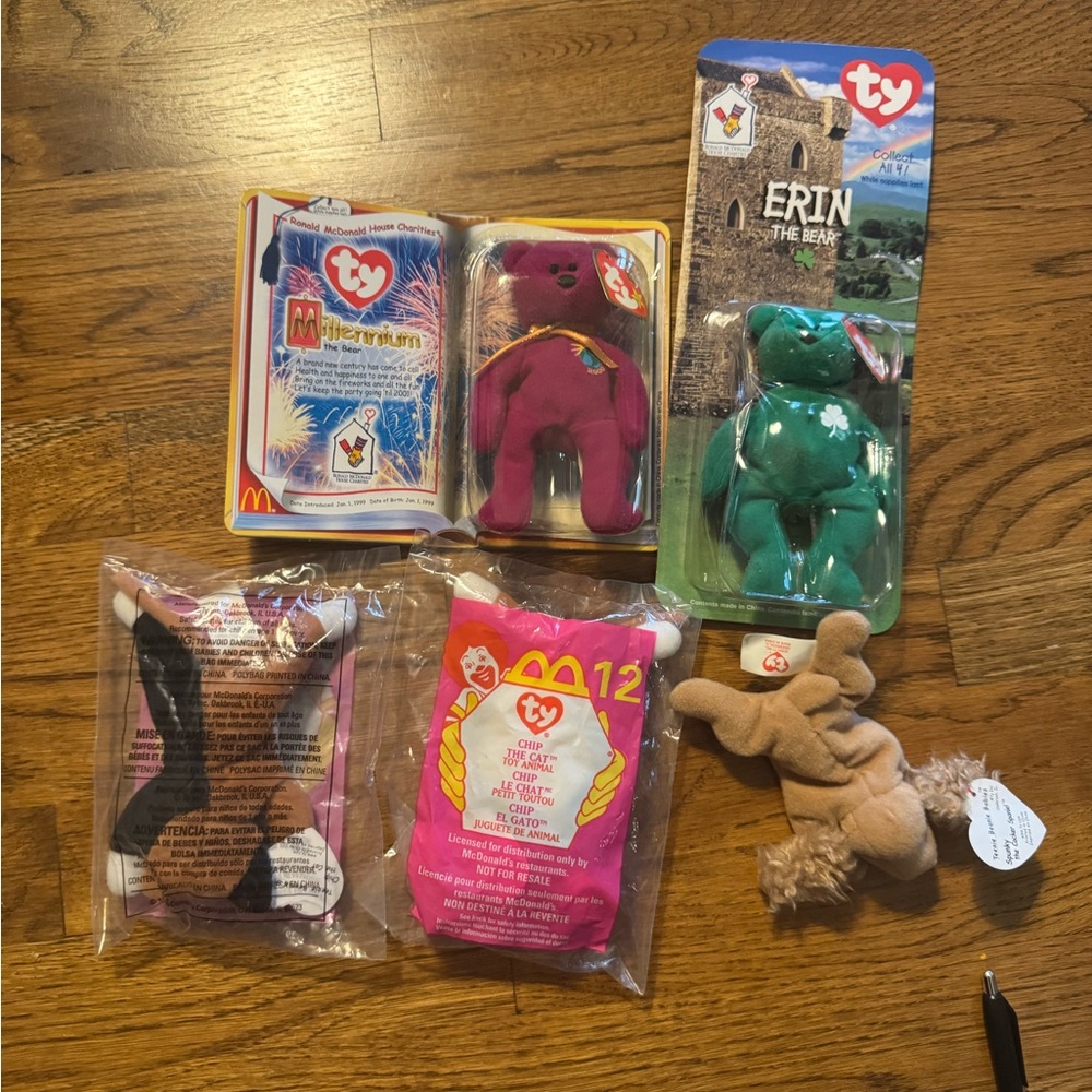 Ty Beanie Babies Plush Set - Magenta, Green, Brown